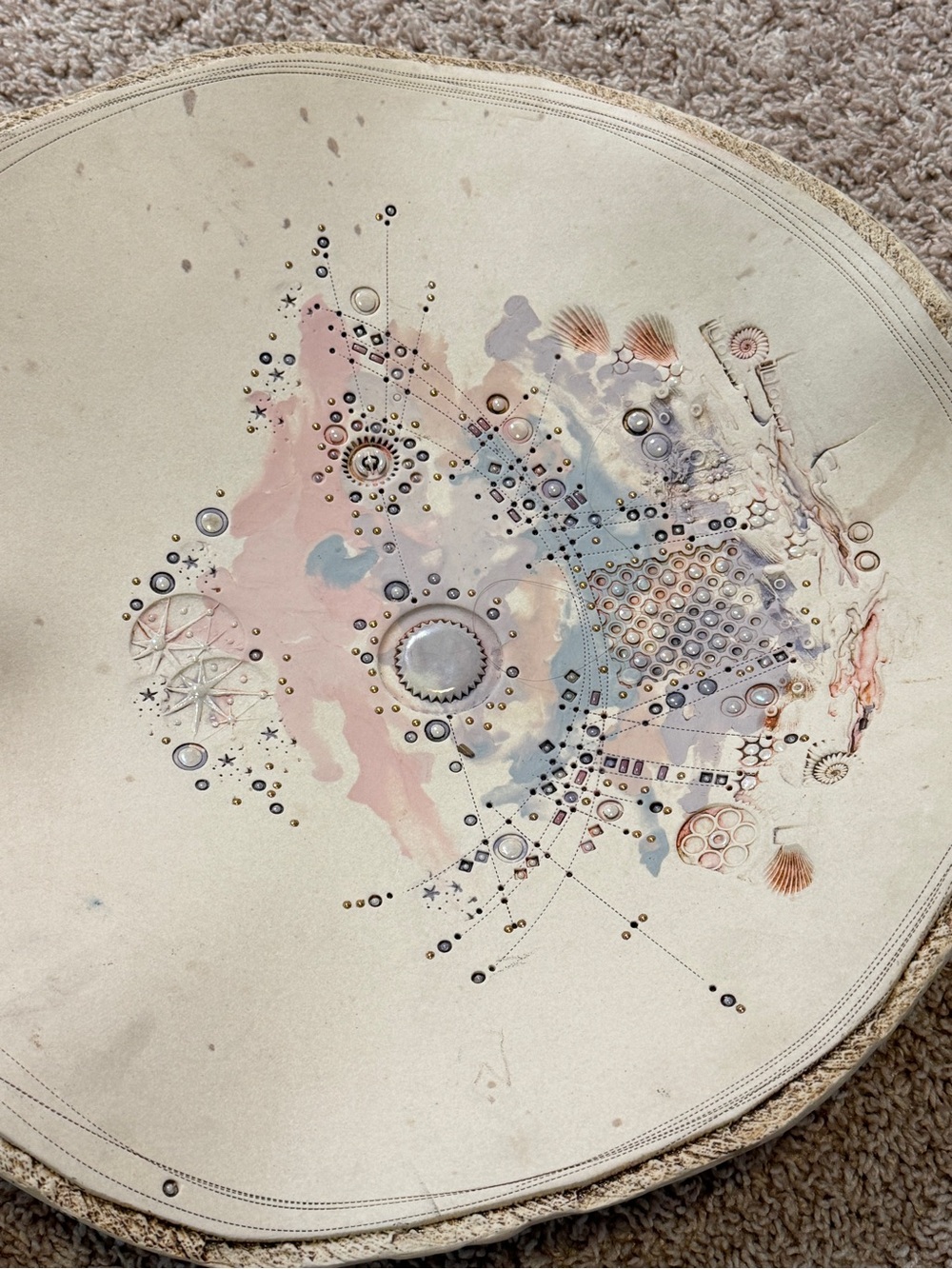 1980's Vintage Japanese Artistic Pearl Inlay Decorative Pottery Plate/Tray 17” - Picture 7 of 16